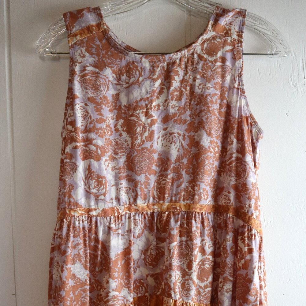 Womens XS Sleeveless Floral Tank Brown Purple Ethereal Fairycore Cottagecore Top